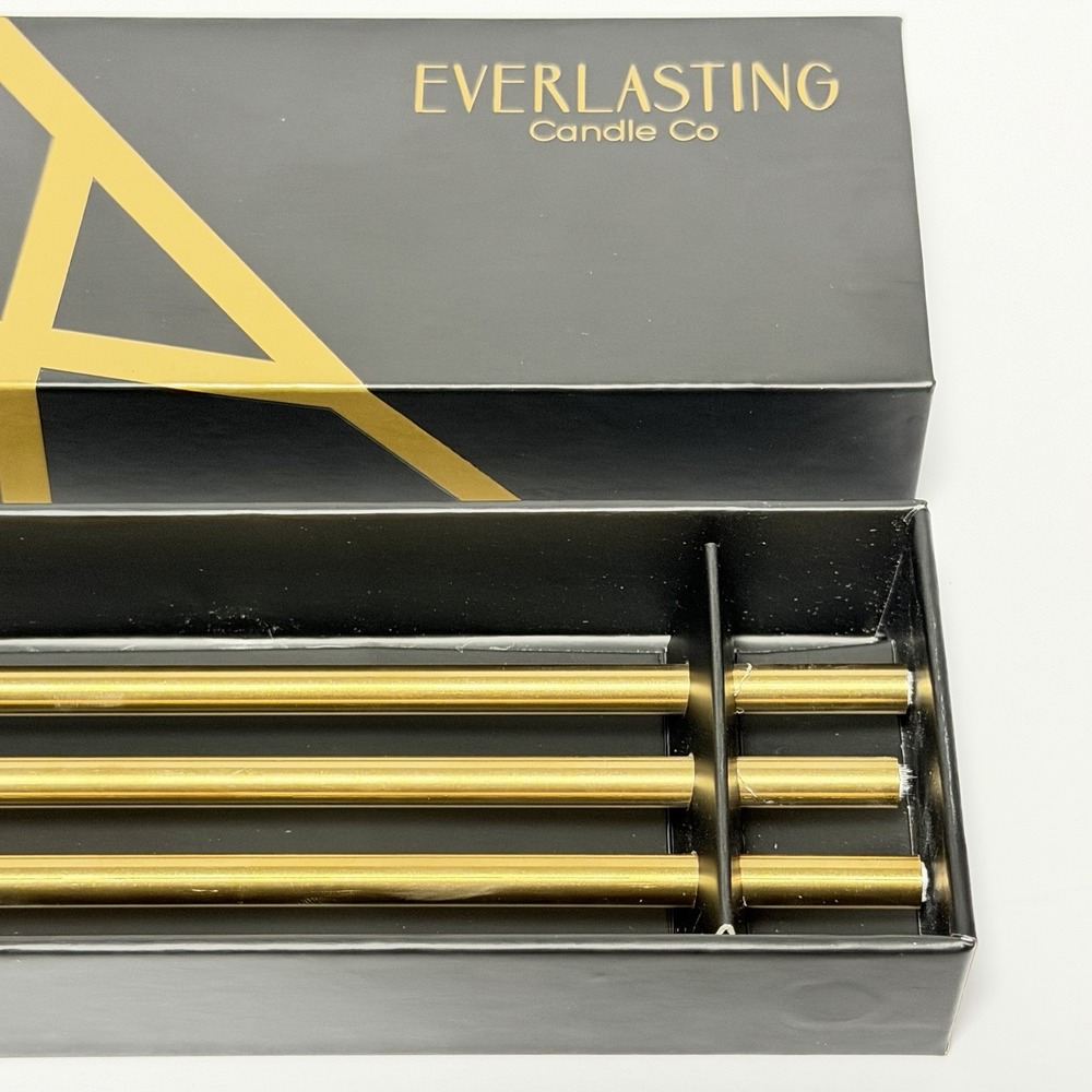 New Set Of 3 Everlasting Candle Metal Oil Candle Sticks 8" Champagne Open Box